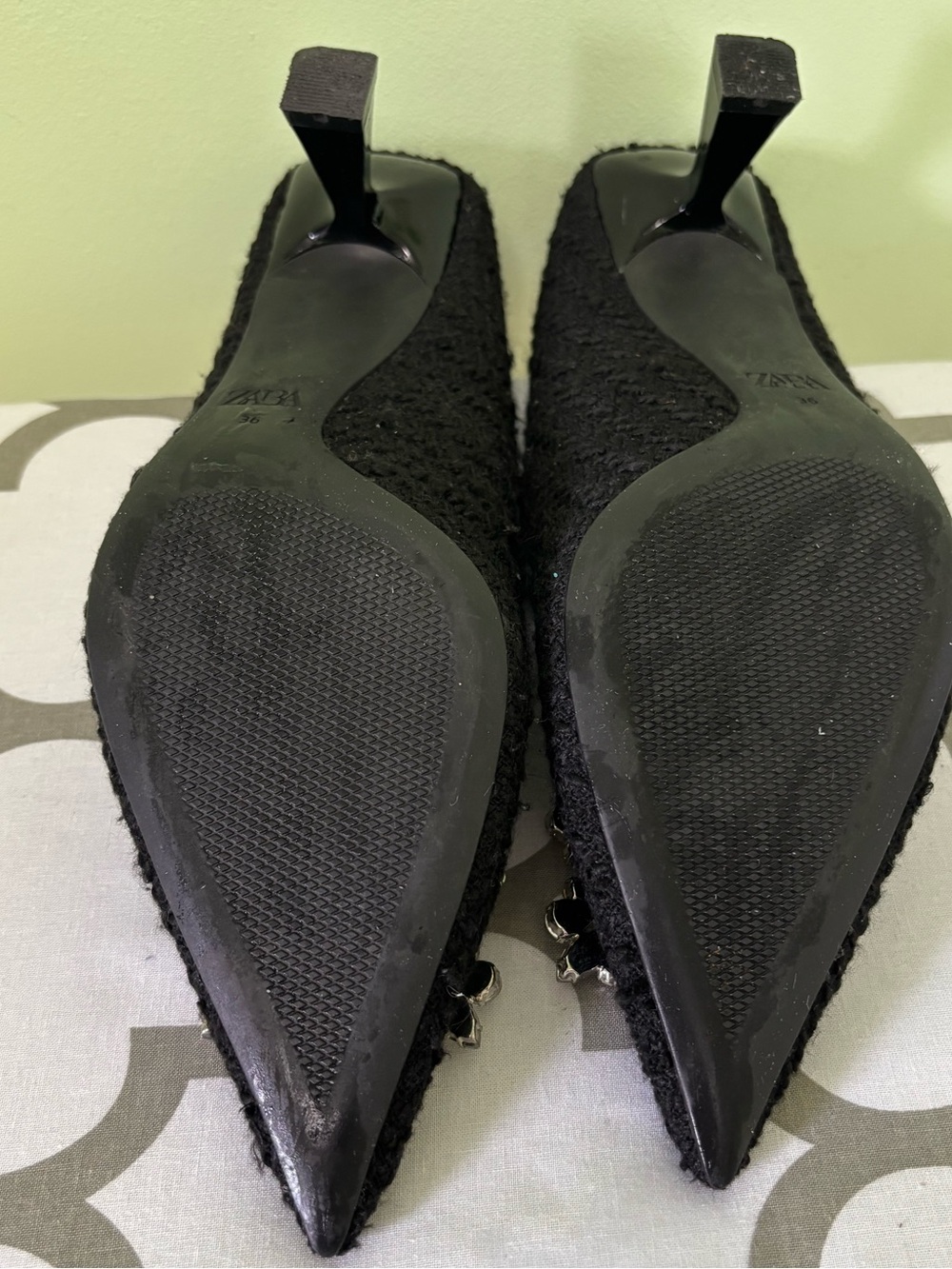 Zara Black Textured Crystal Embellished Buckle Pointed-Toe Pumps - Picture 11 of 13